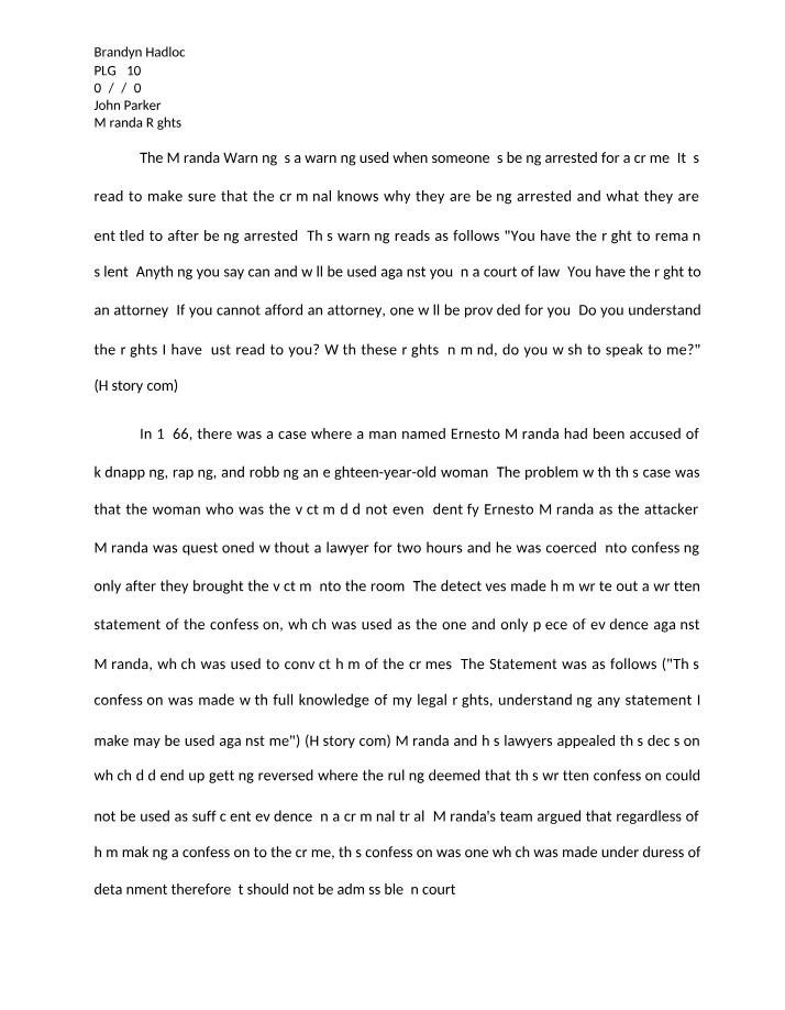 Rights - The Miranda Rule