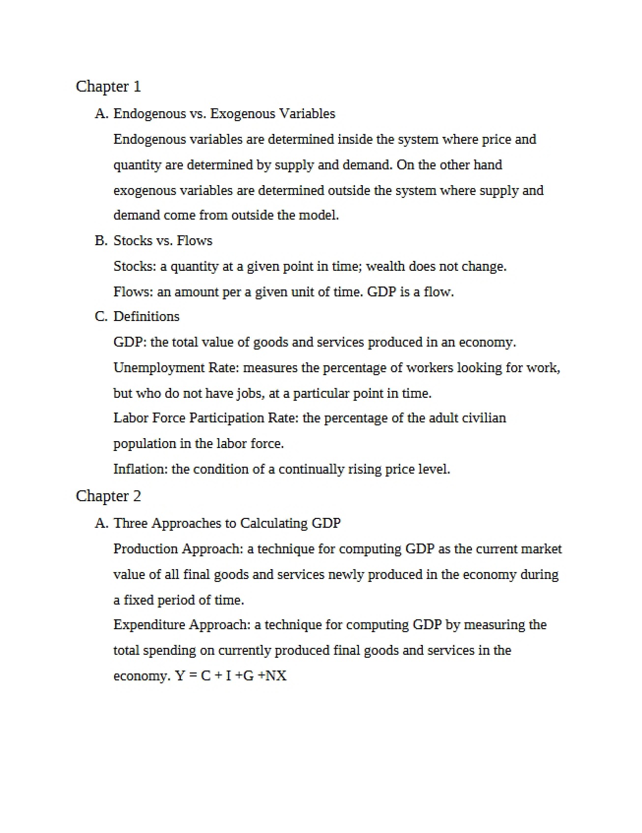 Chapter One Notes for Labor Economics