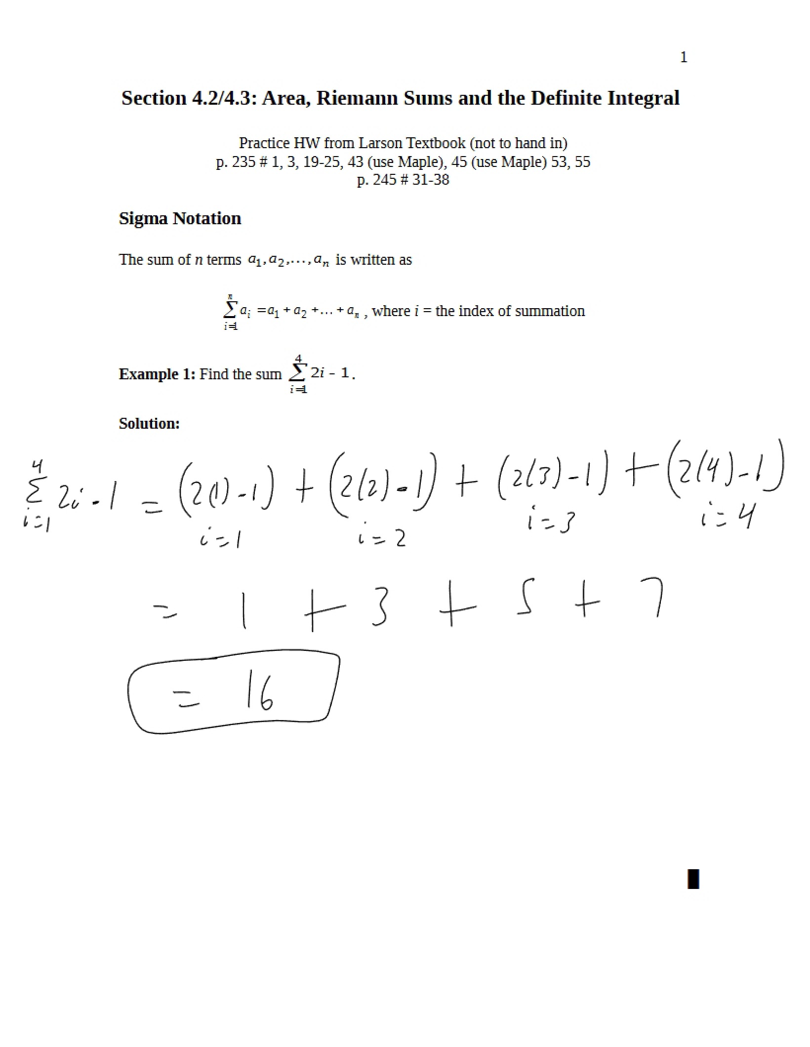 Definite Integrals, Riemann Sums, and Area