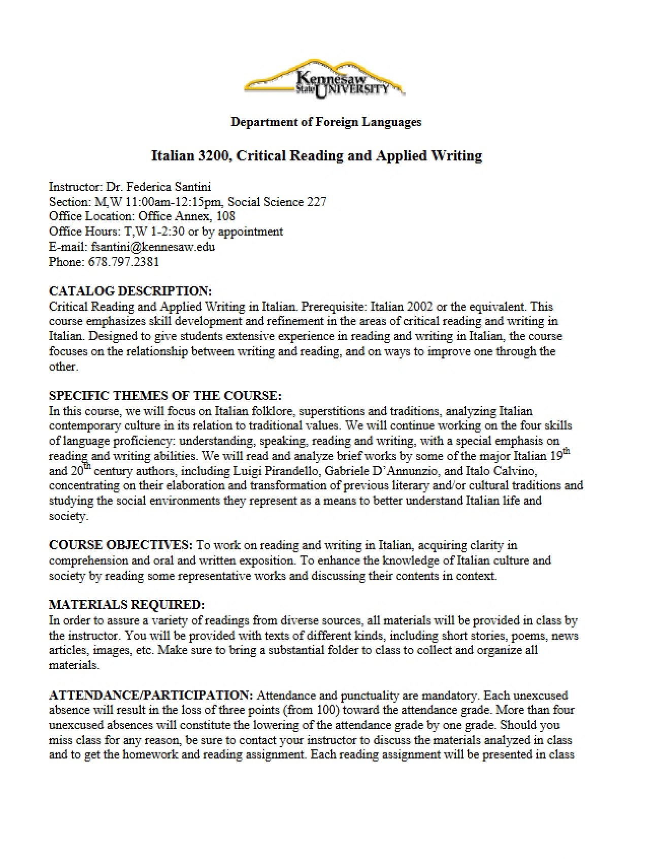 Reading and Writing in Italian Learning Plan