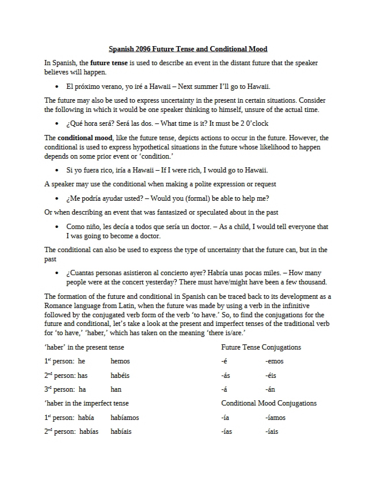 Introduction to the Future Tense and Conditional Mood
