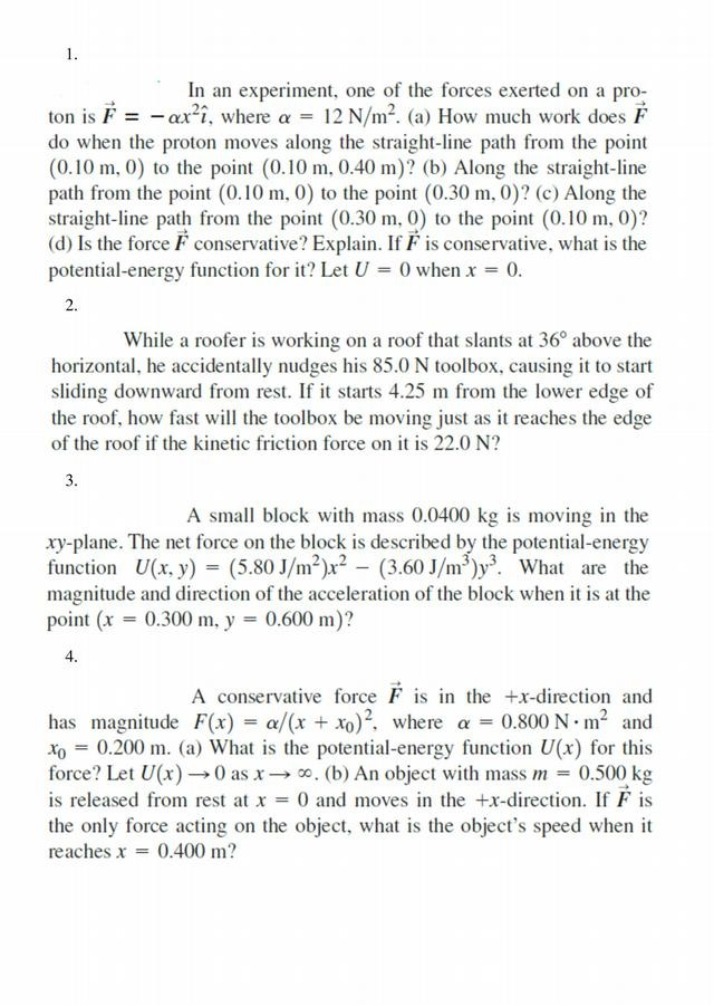 Work and Potential Energy Calculations