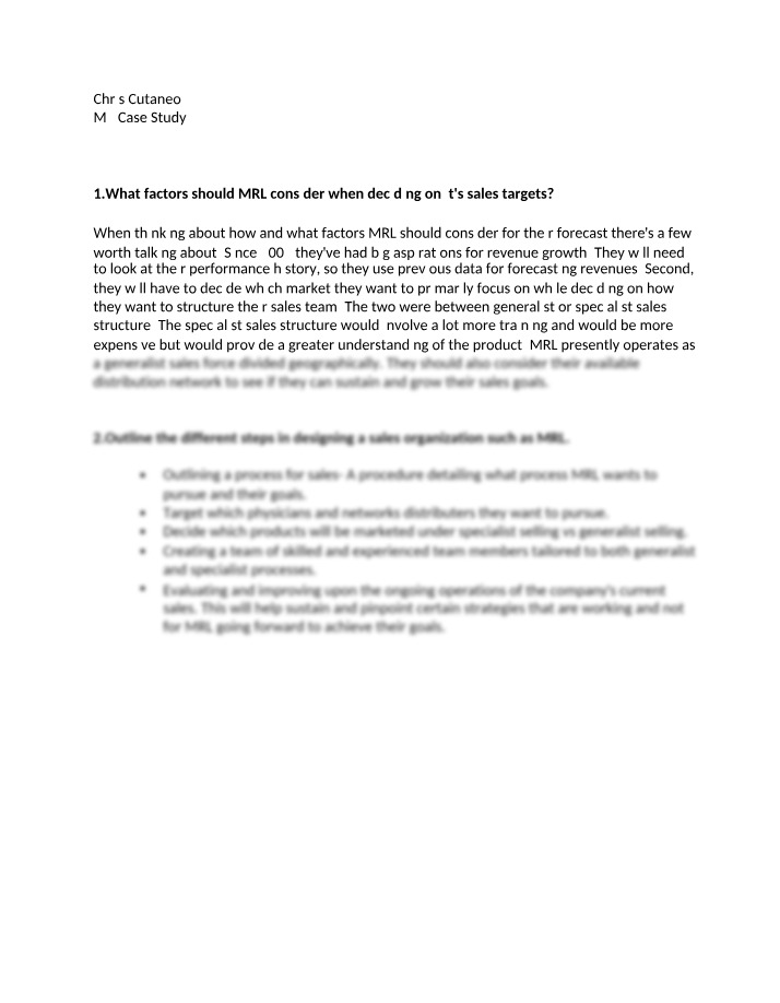 Factors to Consider for MRL Sales Targets