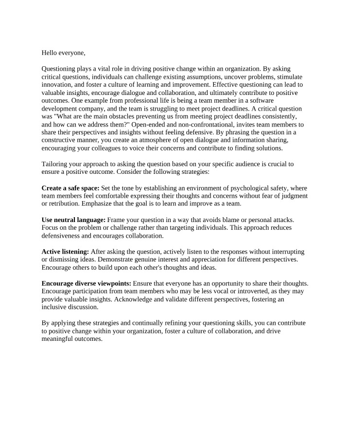 Effective Questioning Strategies for Organizational Change and Collaboration