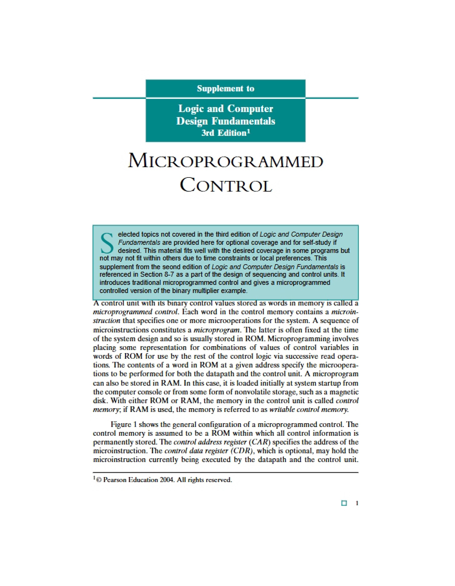 Supplement Microprogrammed Control