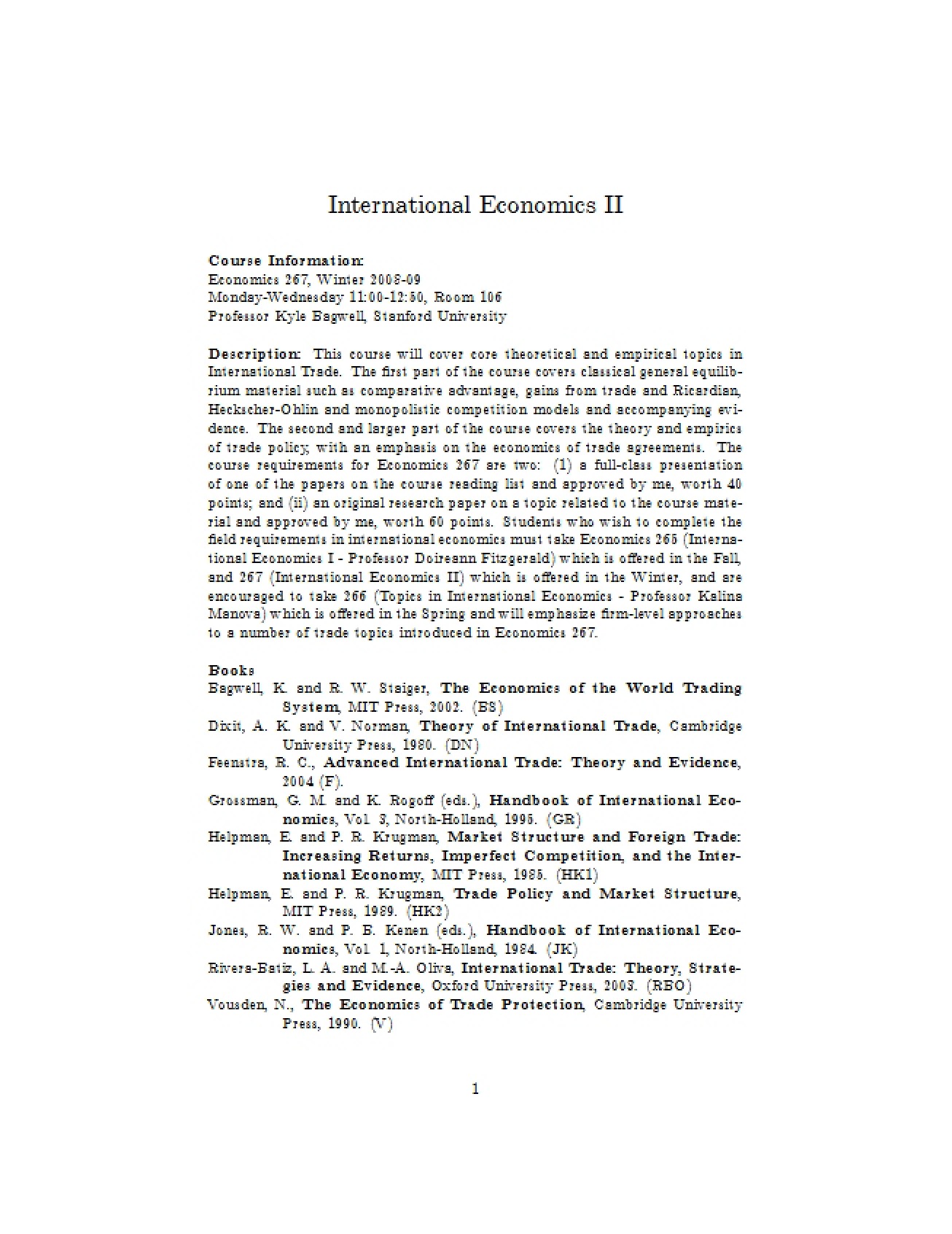 Topics in International Trade Syllabus