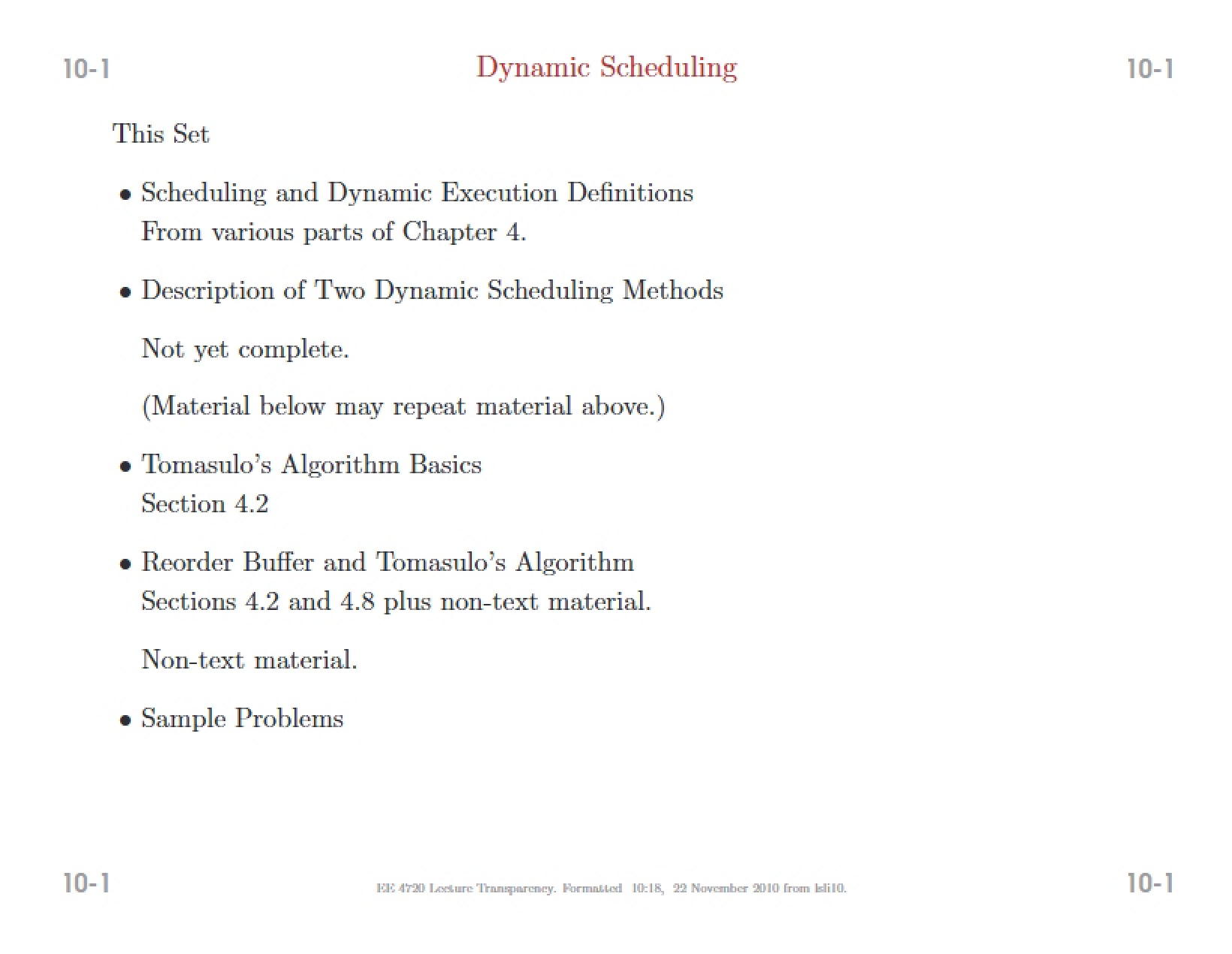 Scheduling Dynamic