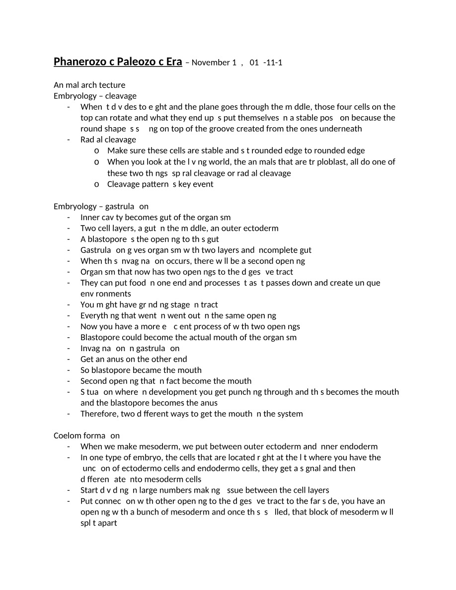Notes on the Phanerozoic Paleozoic Era