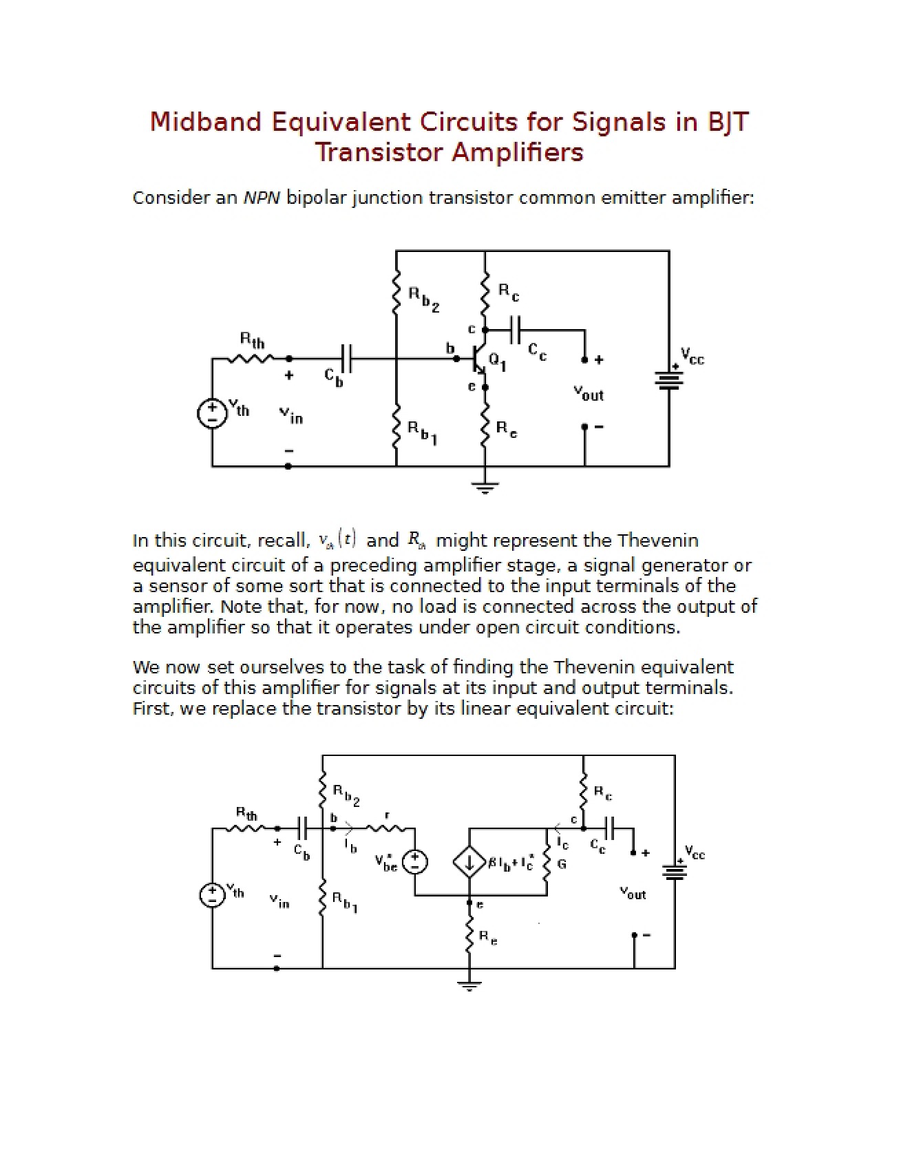 BJT Amplifiers Midband Equivalent Circuits