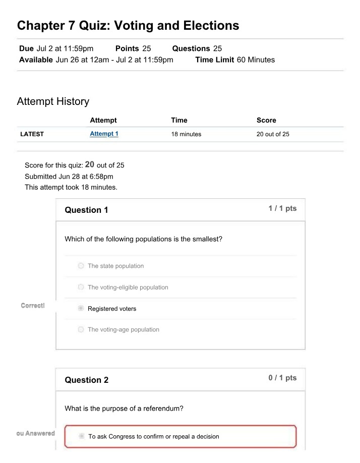 Voting and Elections Quiz - Chapter 7