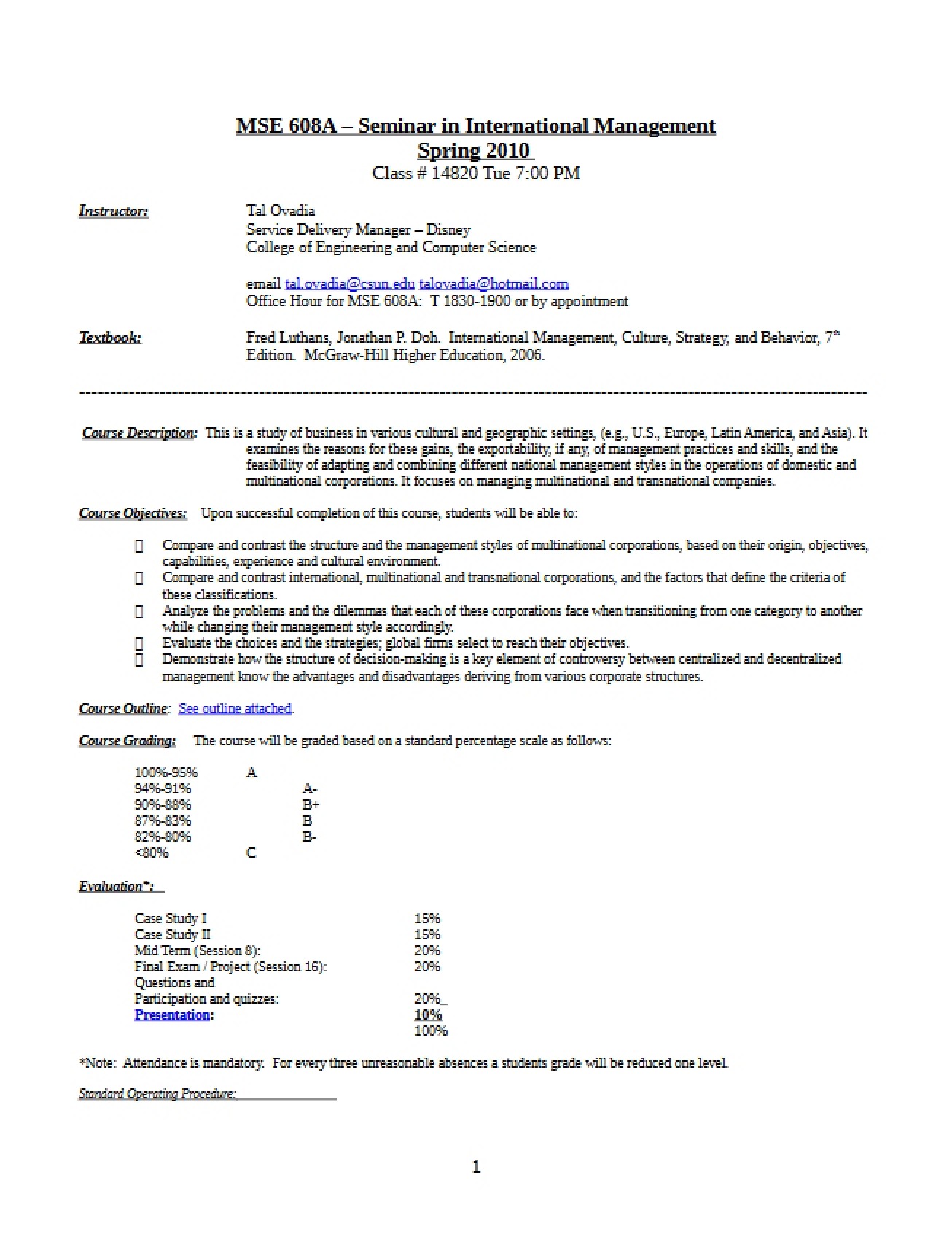 International Engineering Management Syllabus