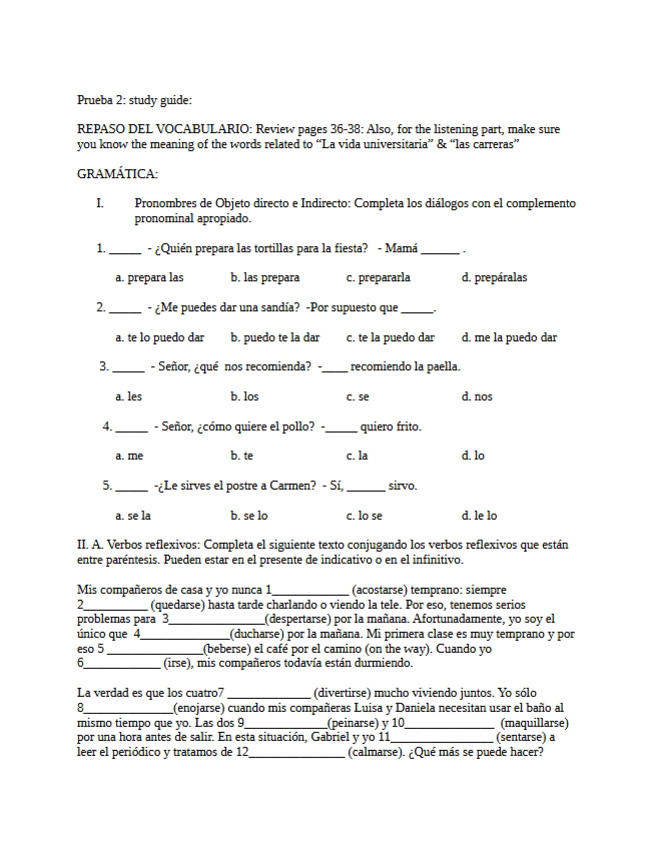 Key for Quiz Two Study Guide