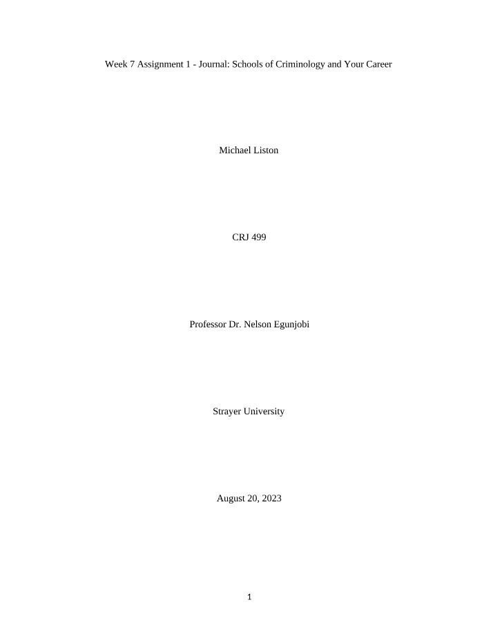 Assignment - Schools of Criminology