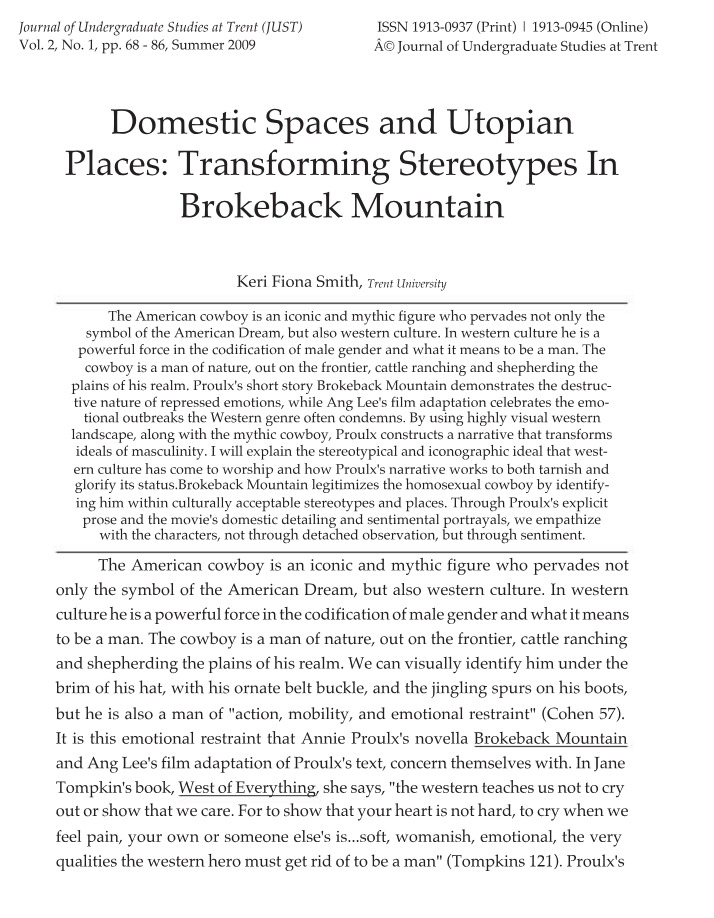 Brokeback Mountain - Transforming Stereotypes in Domestic Spaces and Utopian Places