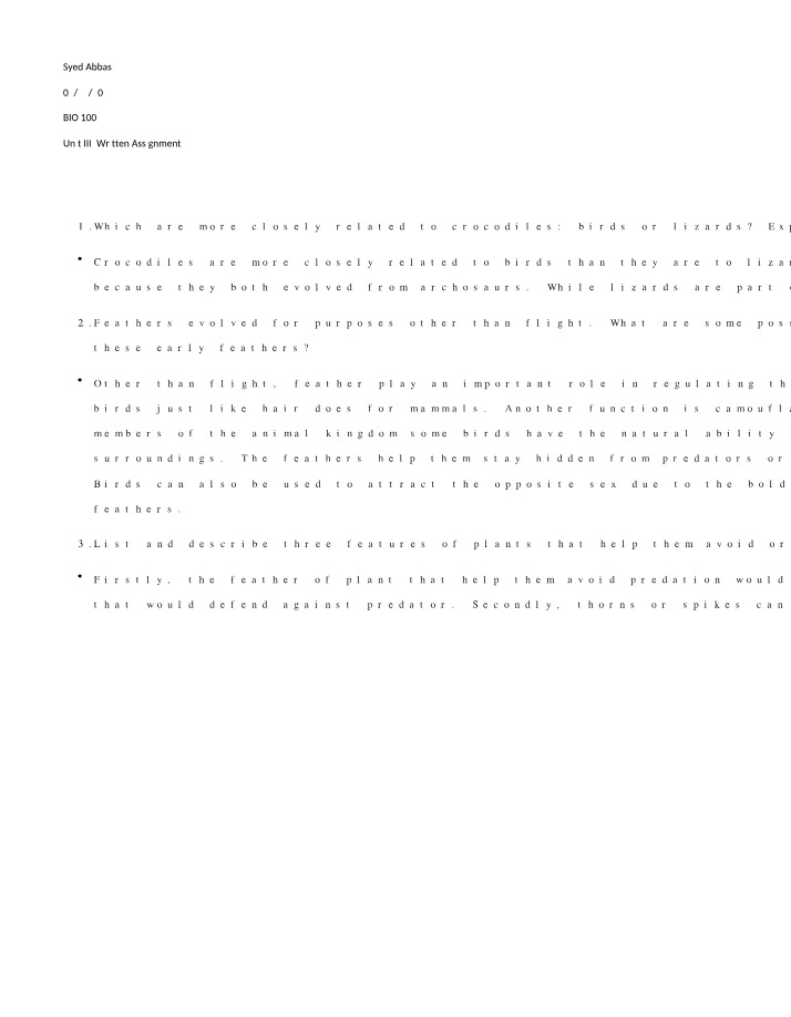 Unit III Written Assignment (BIO 100)