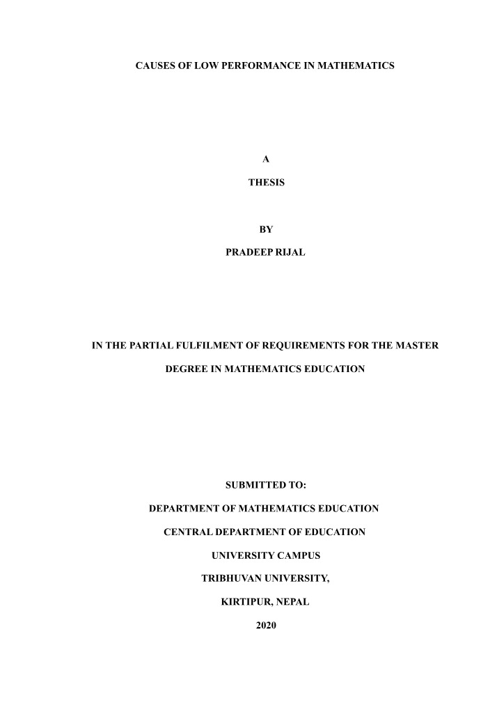 Factors in Mathematics - A Study on Low Performance