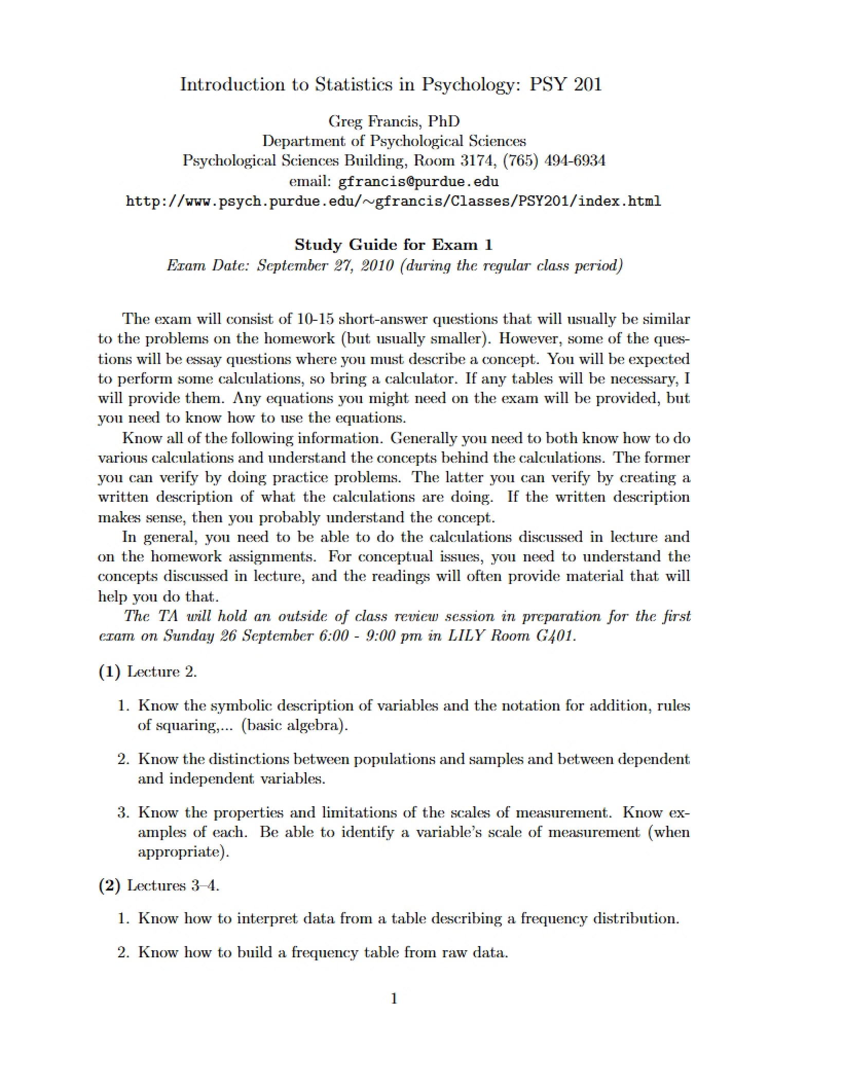 First Exam Study Guide