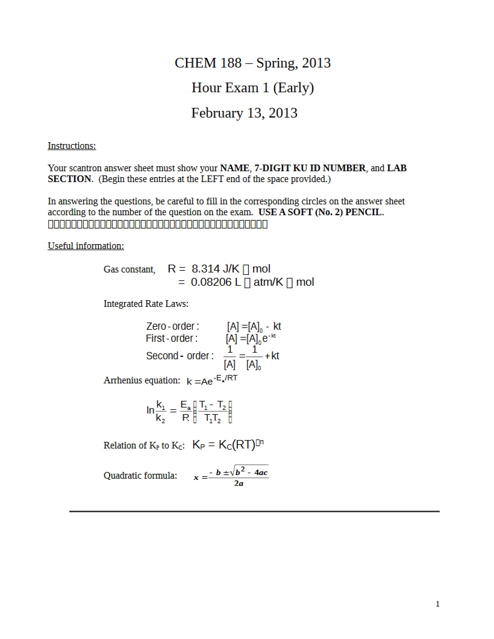 2013 Early Exam One