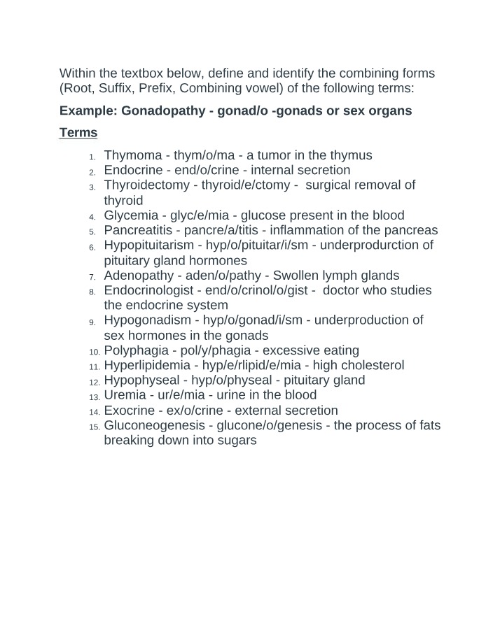 Combining Forms for Medical Terms