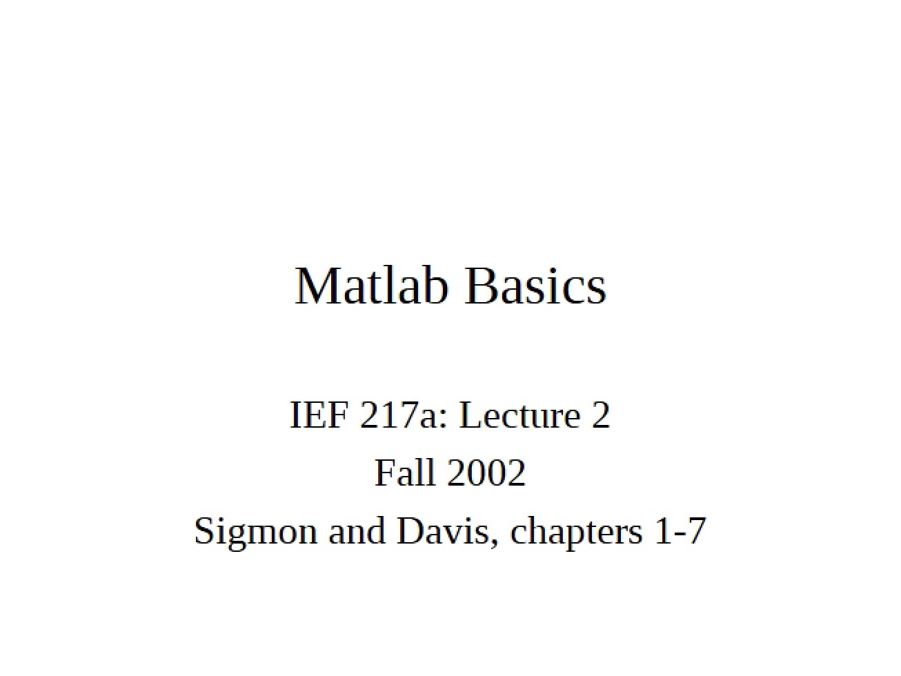 Fundamentals of Matlab - Part 1