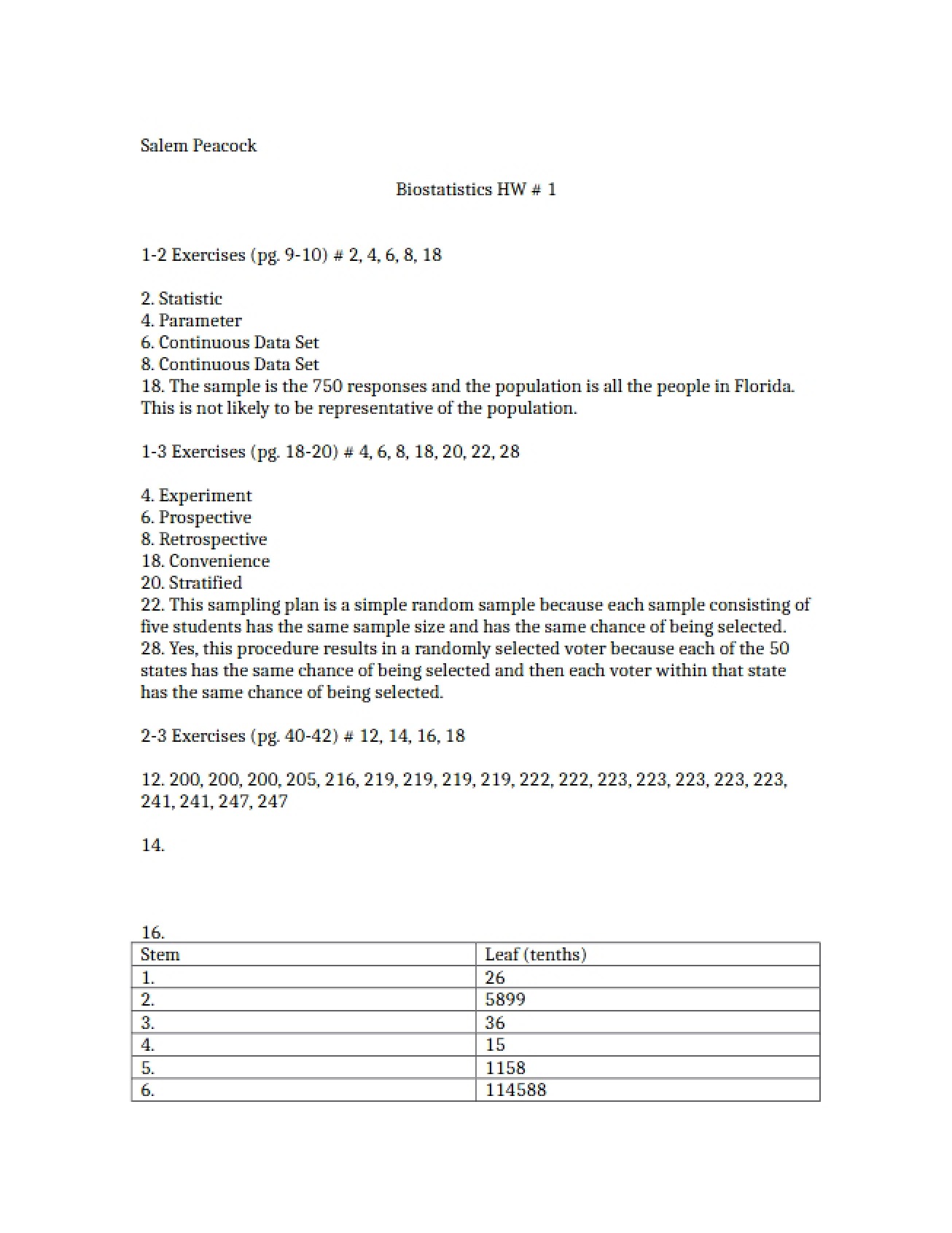 Homework Assignment 1 Biostatistics