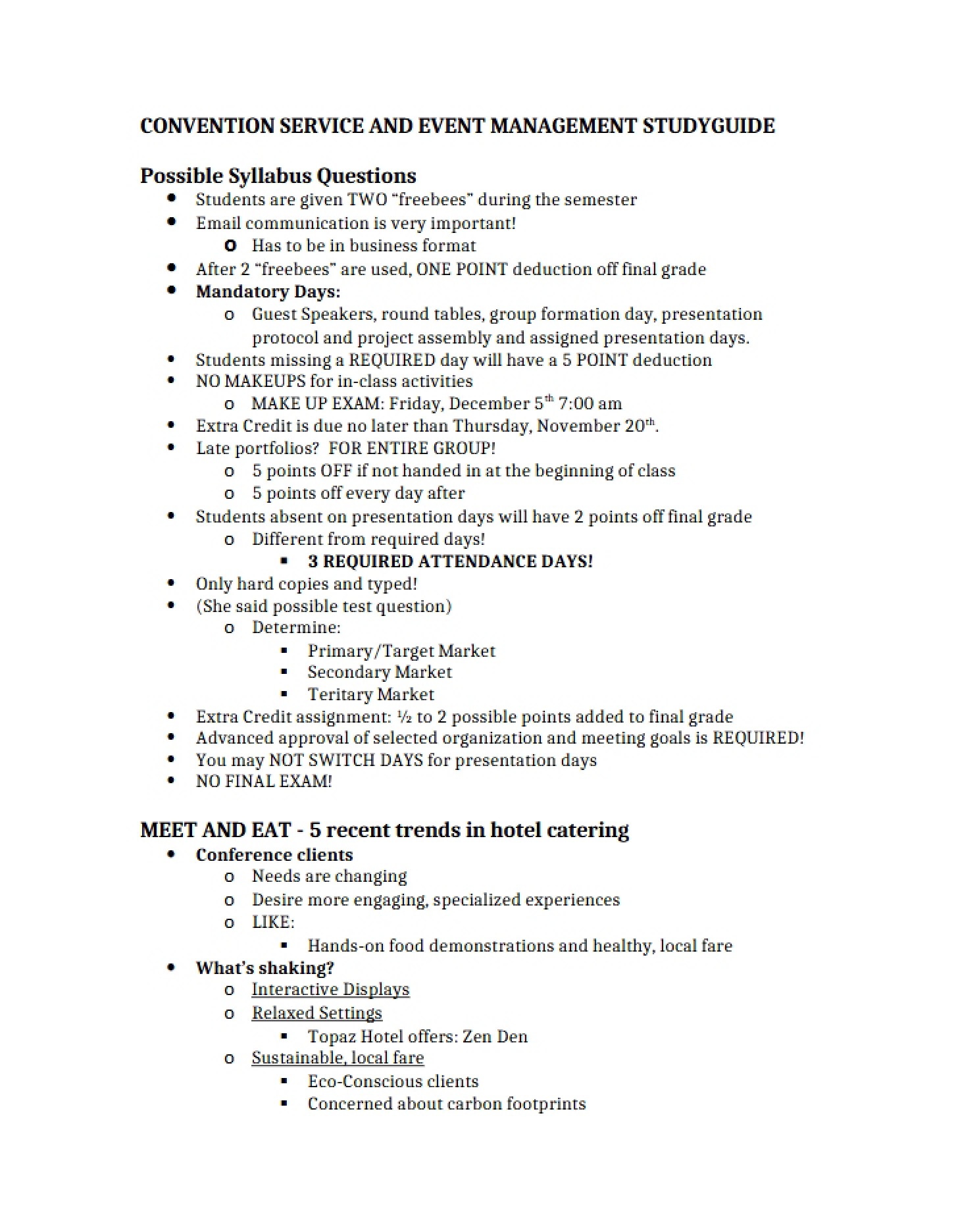 Management of Convention and Event Services