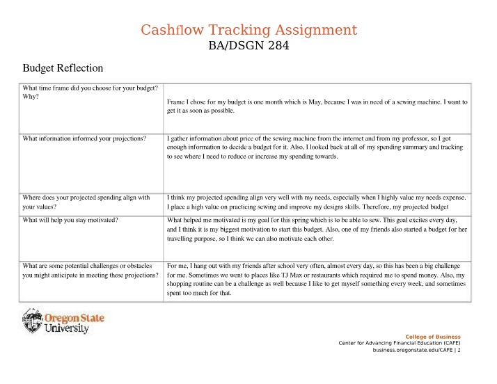 Assignment for Cashflow Tracking