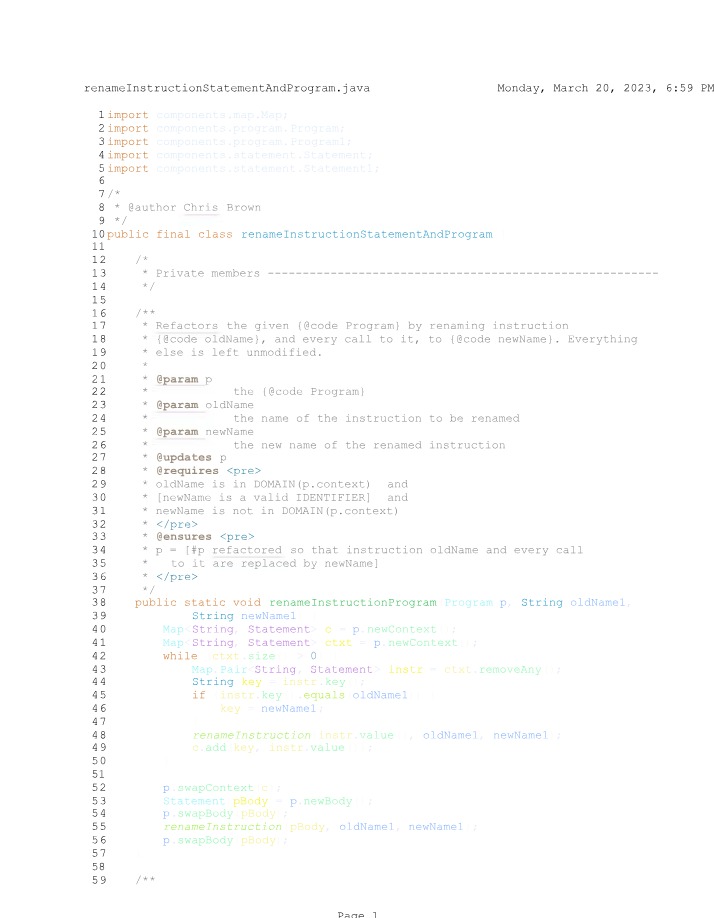 Rename Instruction Statement and Program Java Source