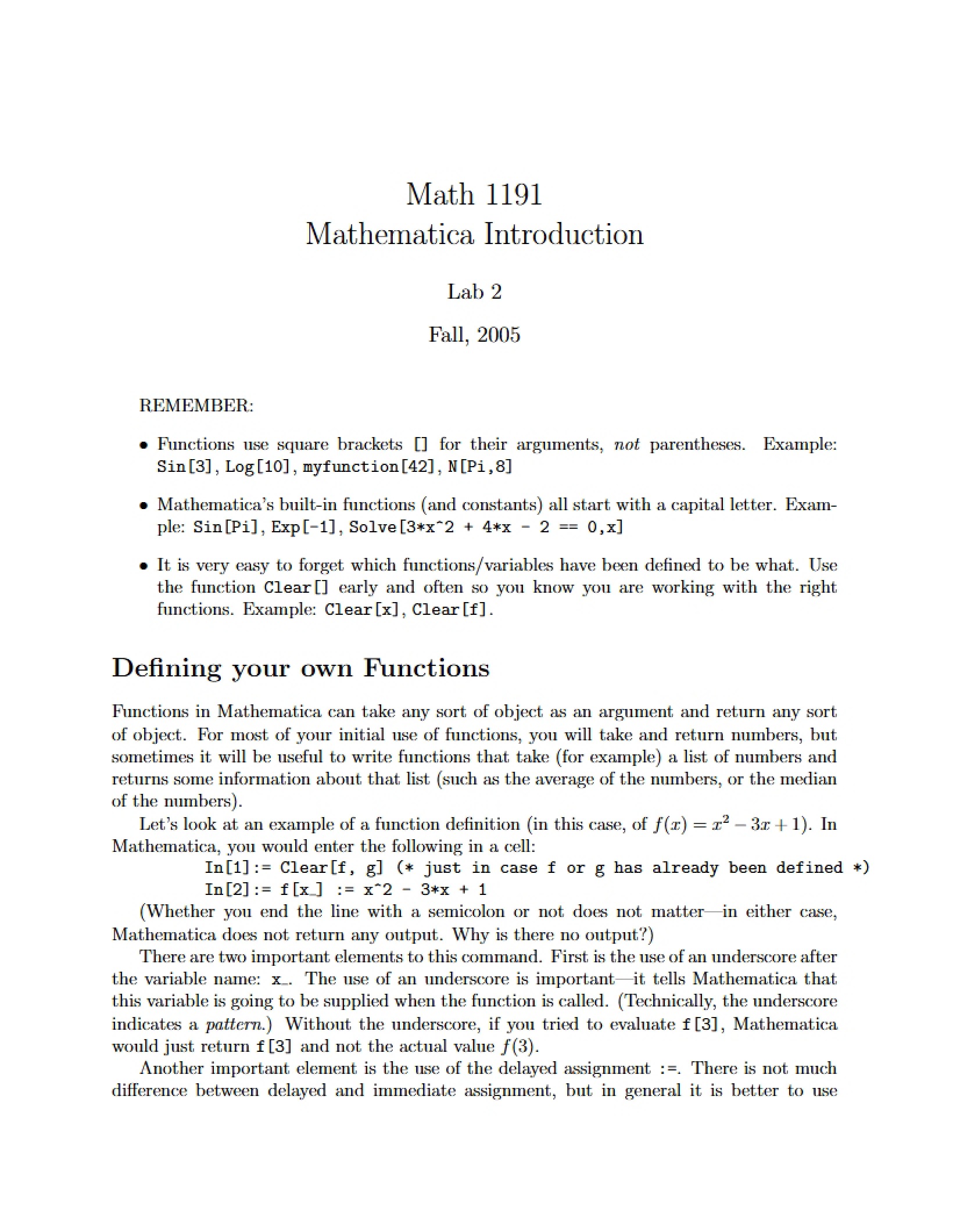 Introduction to Mathematica