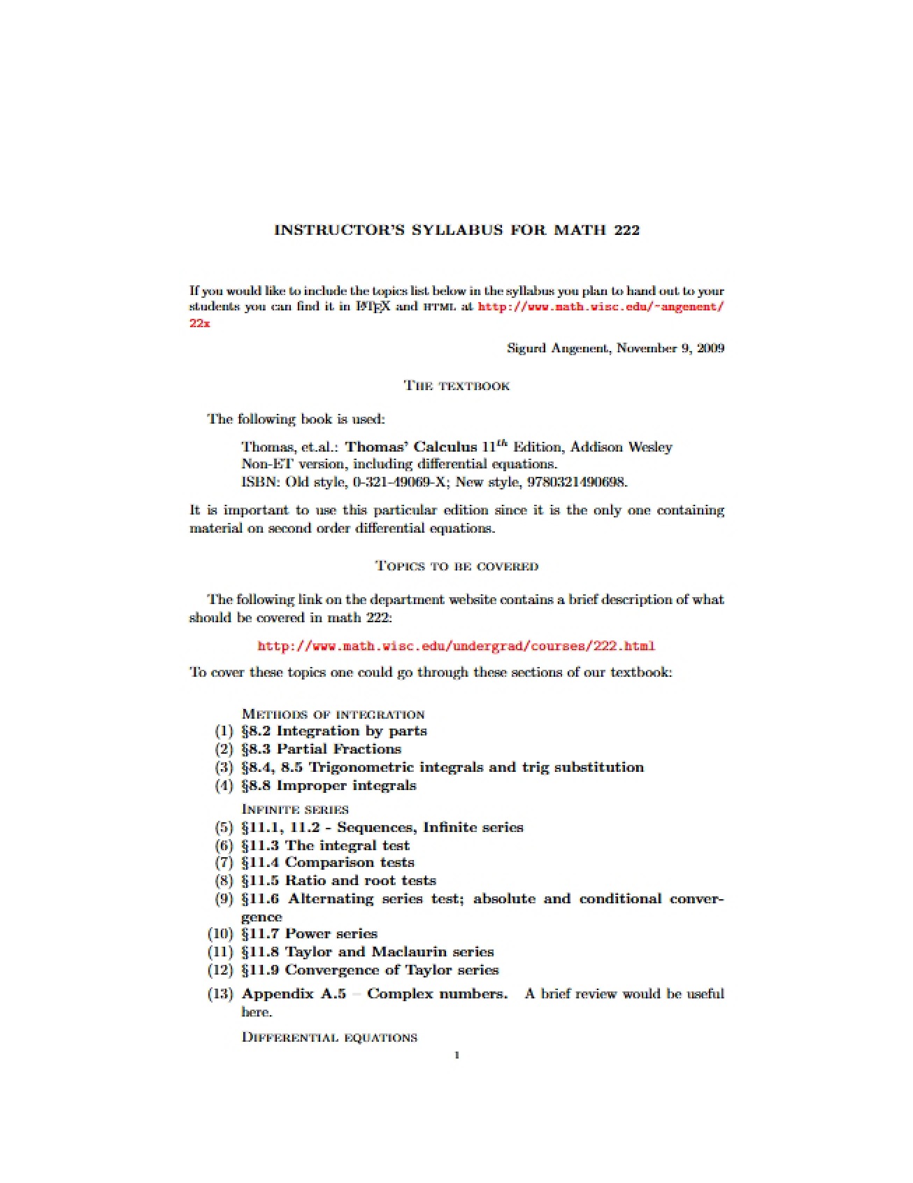 Math 222 Instructor Syllabus
