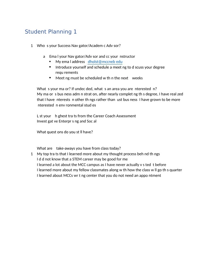 Student Planning Success Navigator - Traits, Major, and Takeaways
