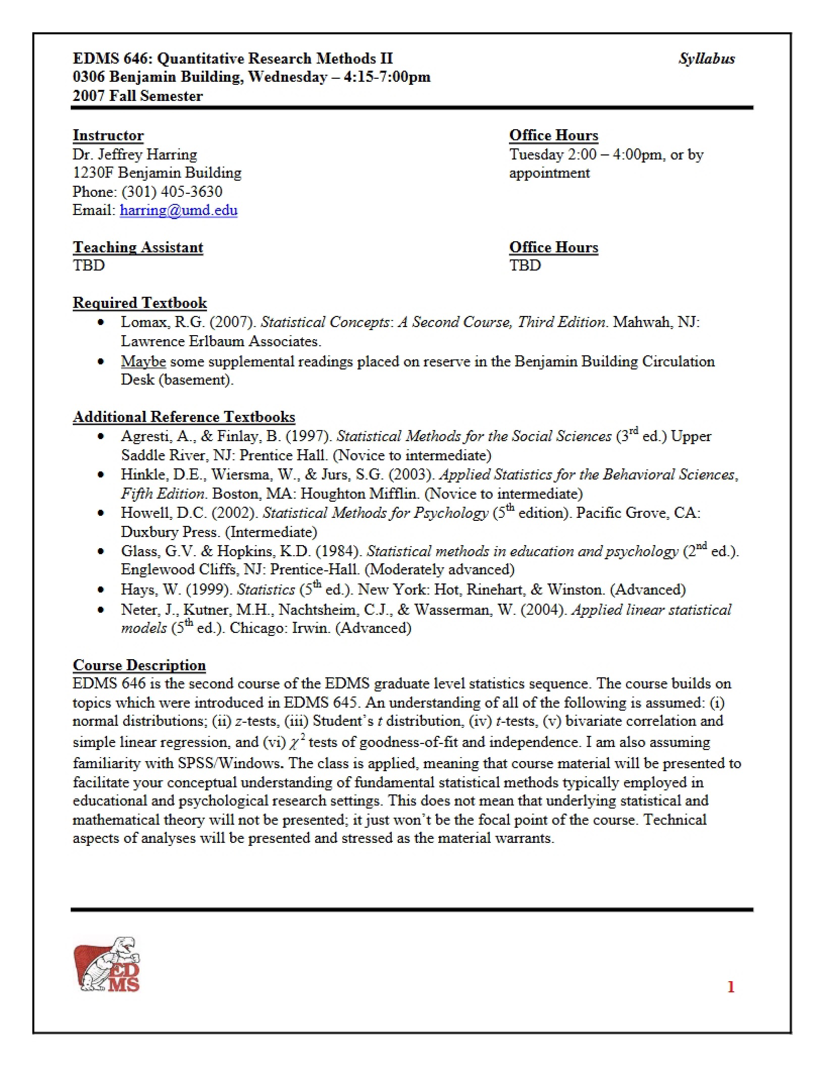 Quant Methods II Syllabus