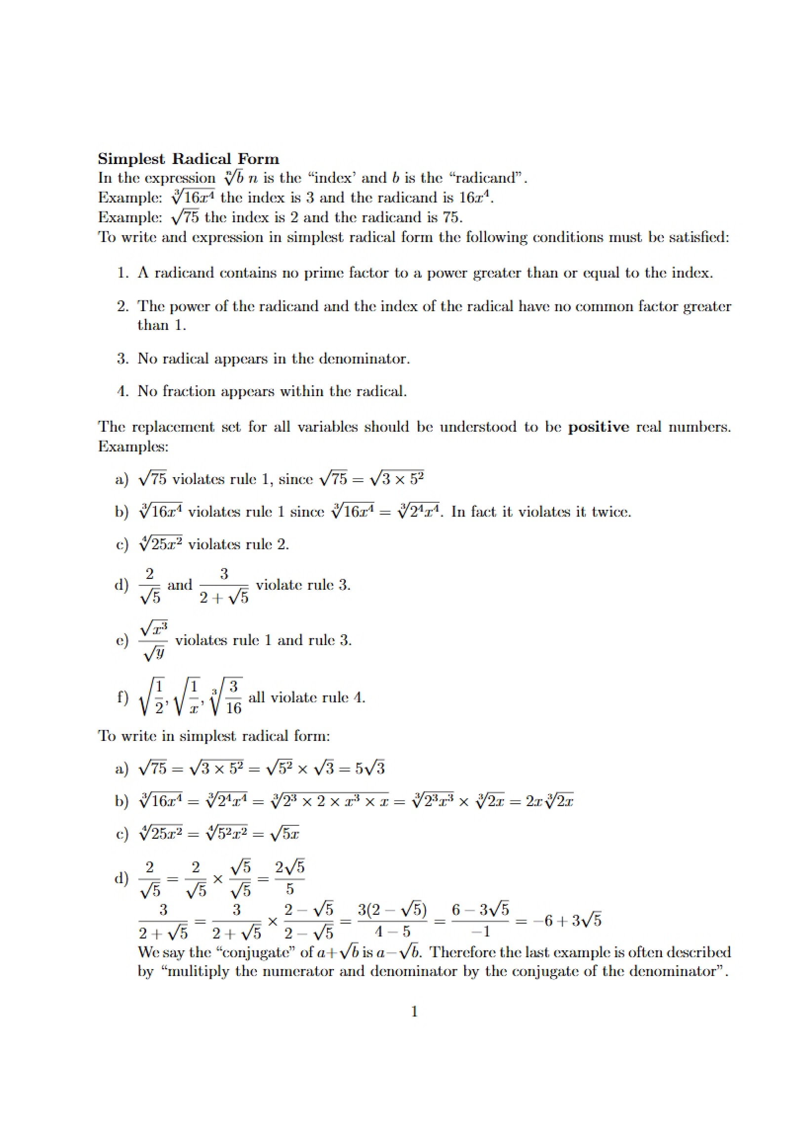 Simplest Form of Radicals