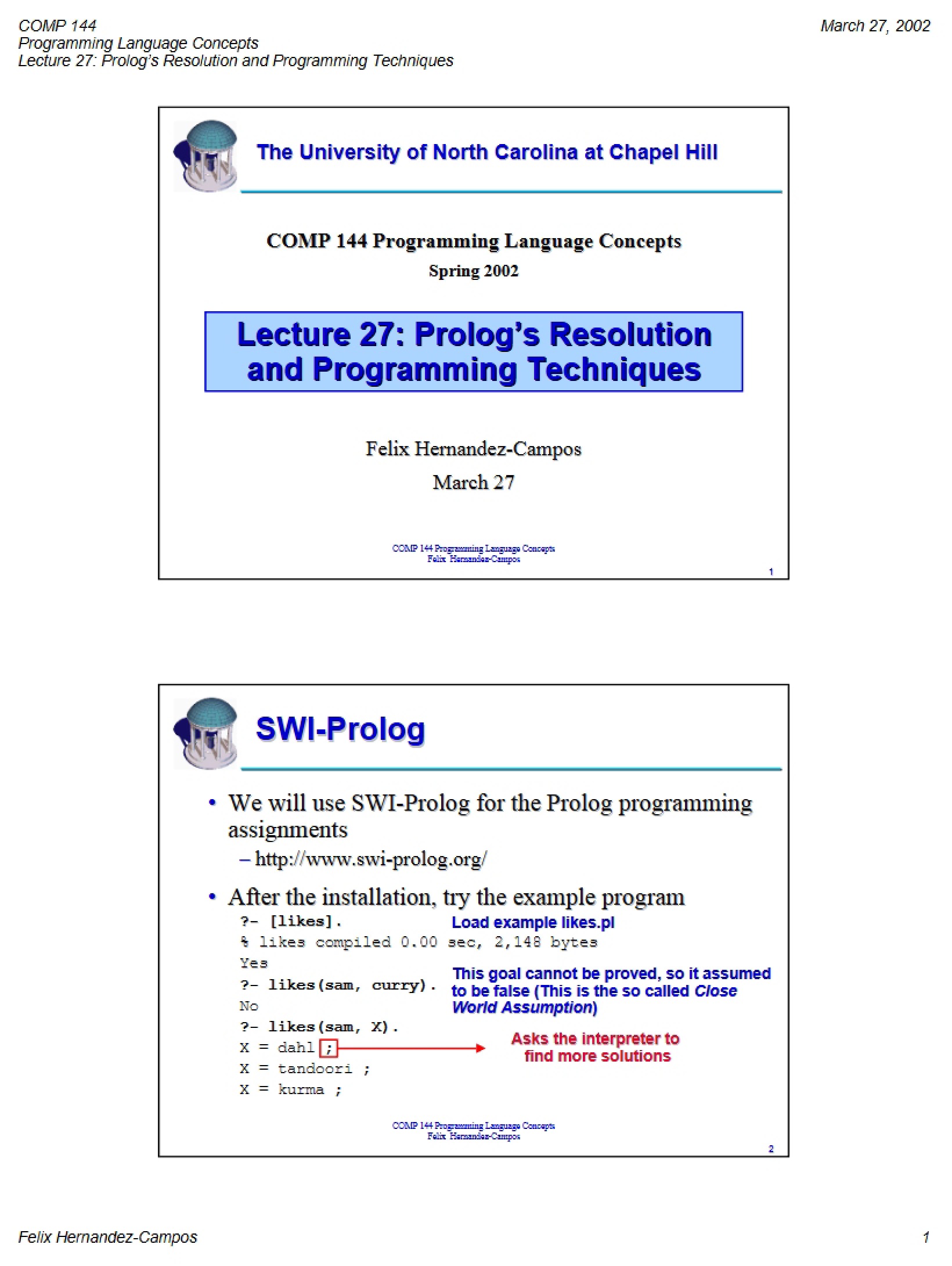 Programming Techniques and Resolution in Prolog