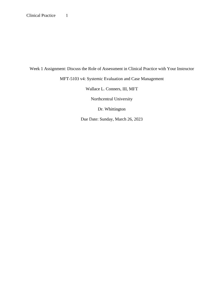 Clinical Practice - The Role of Assessment
