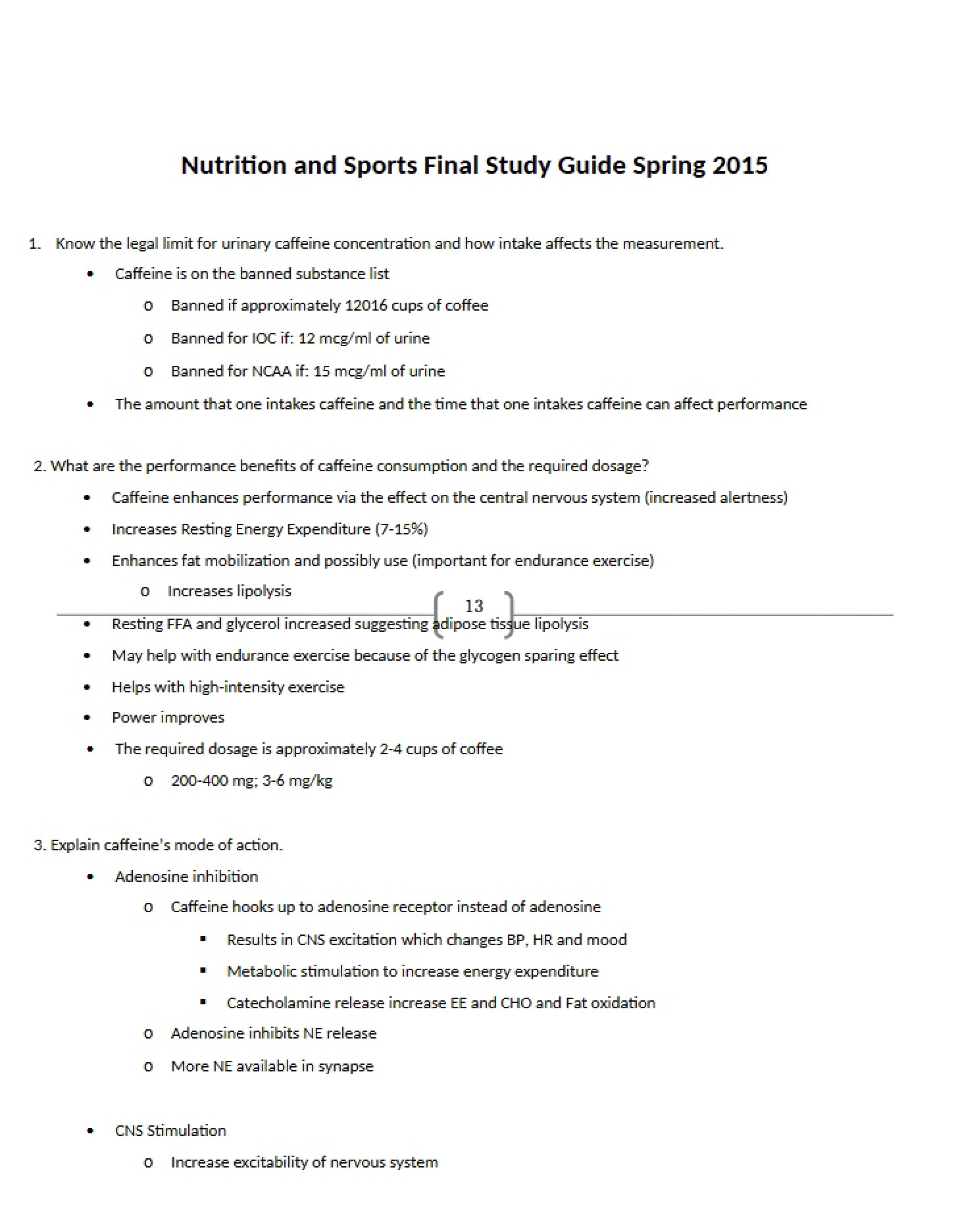 Sports and Nutrition Final Study Guide