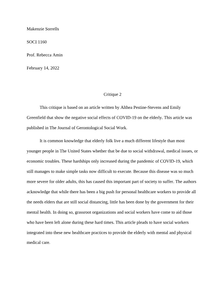 SOC1101 Critique 2