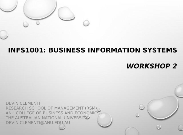 Workshop 2 - INFS1001