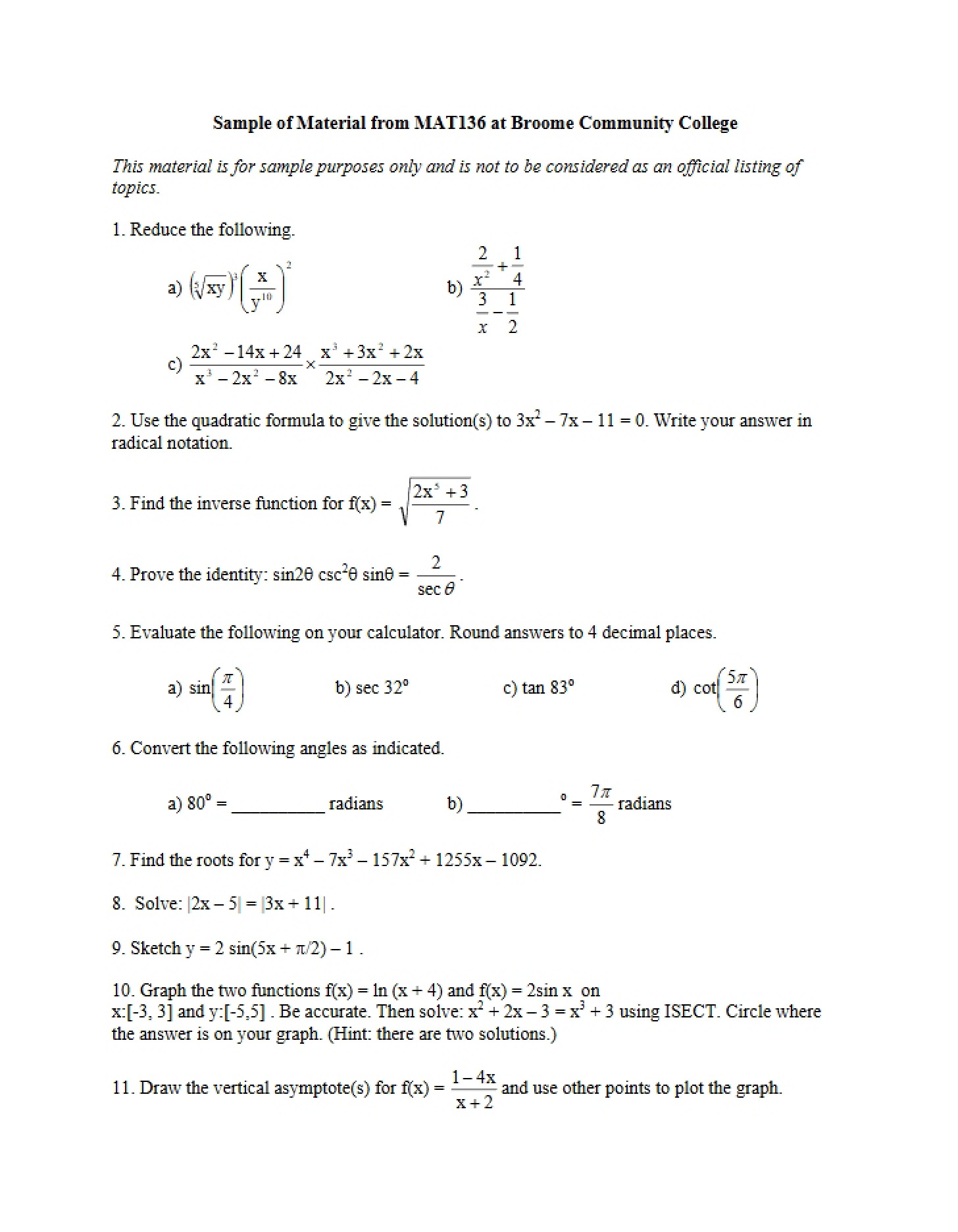 MAT 136 Question Samples