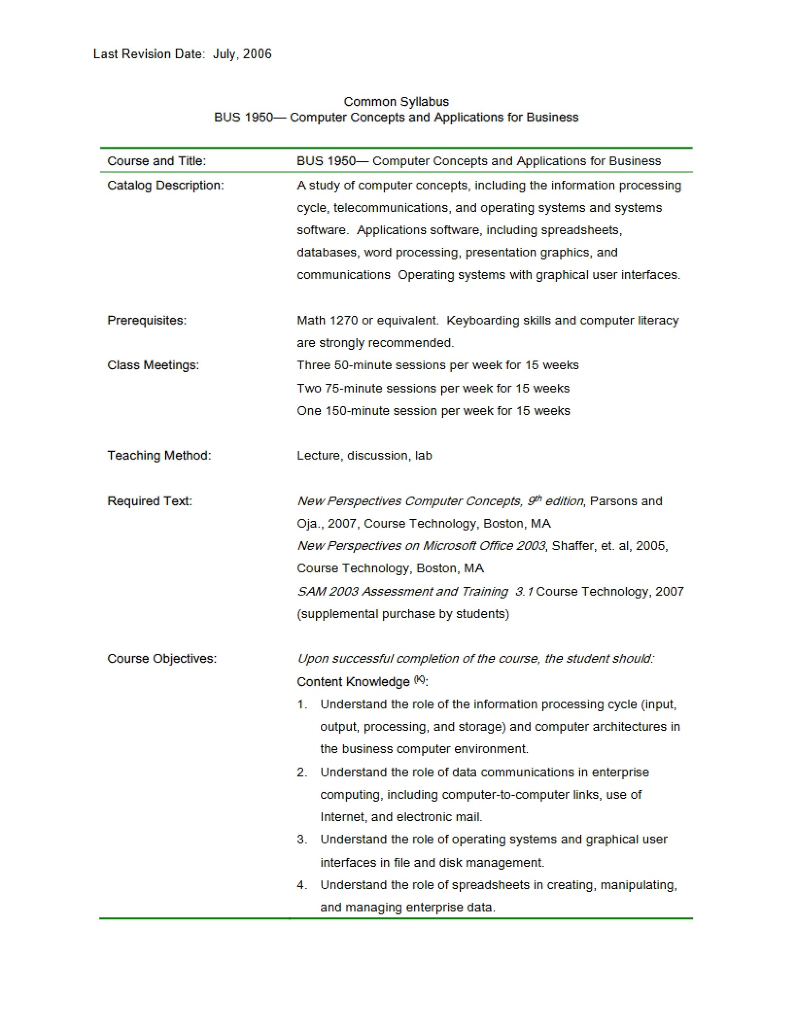 Syllabus for Business Applications