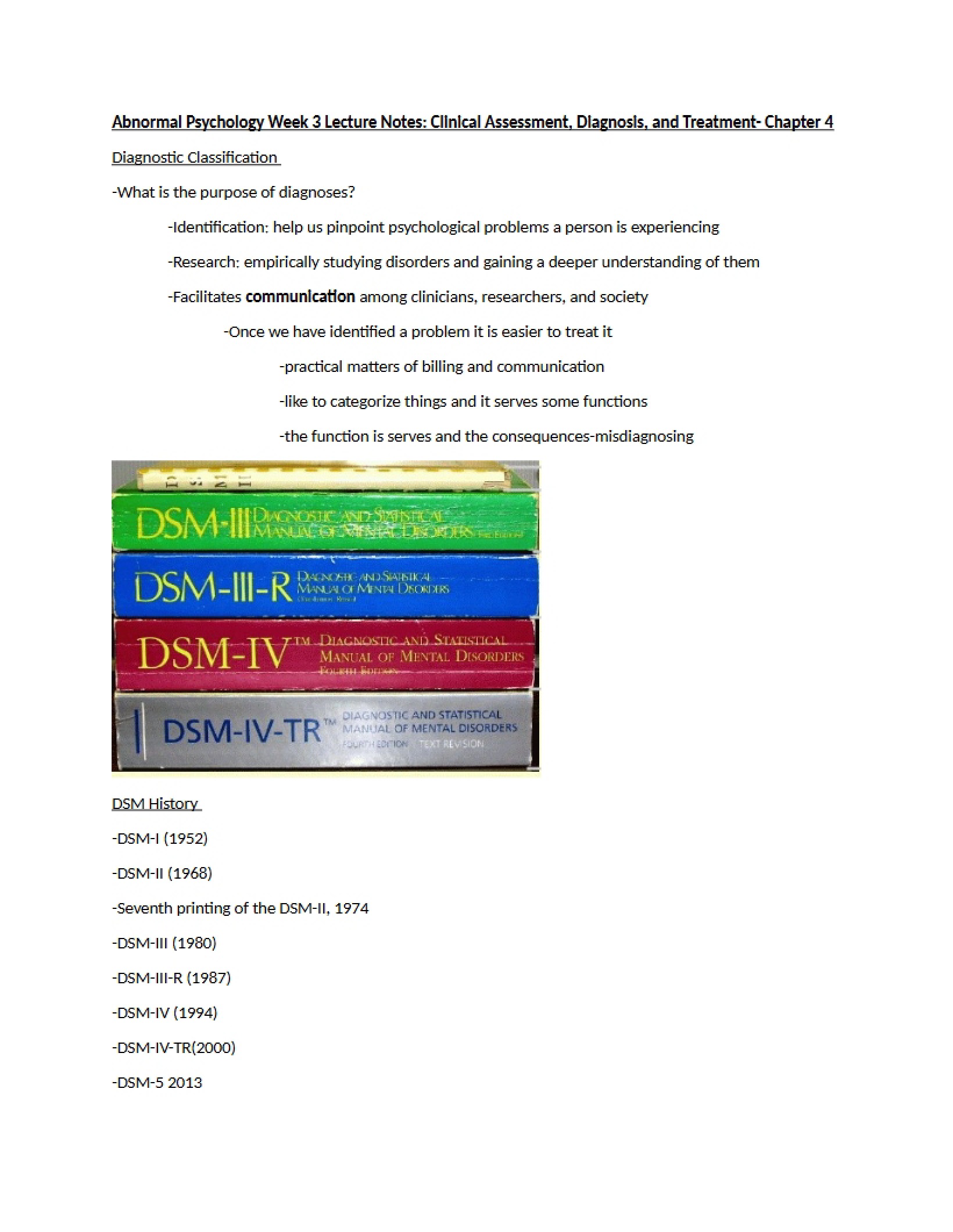 Lecture Notes Week 3 Abnormal Psychology