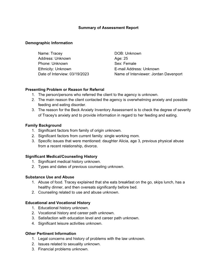 Assessment Report Summary
