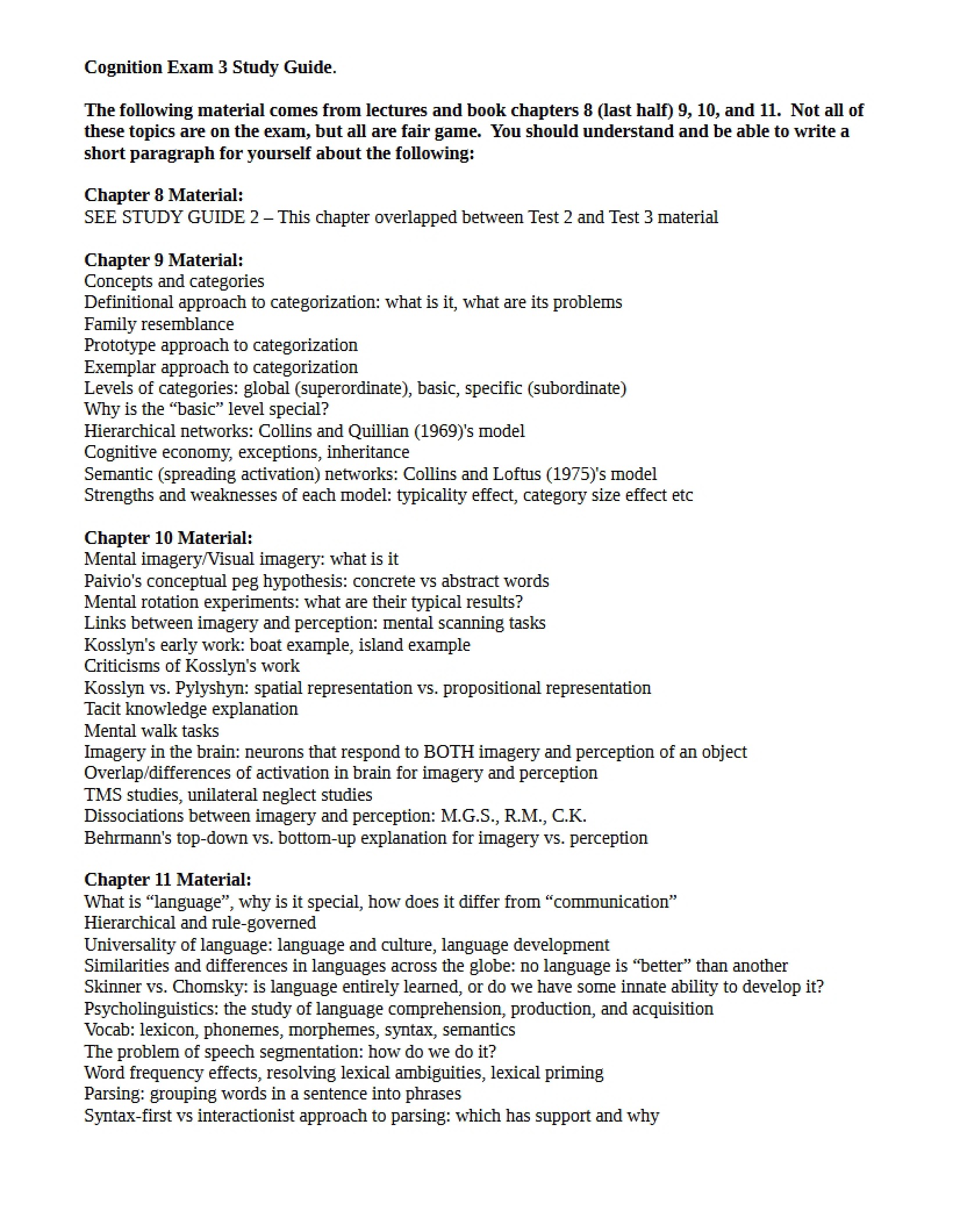 Cognition Exam 3 Study Guide