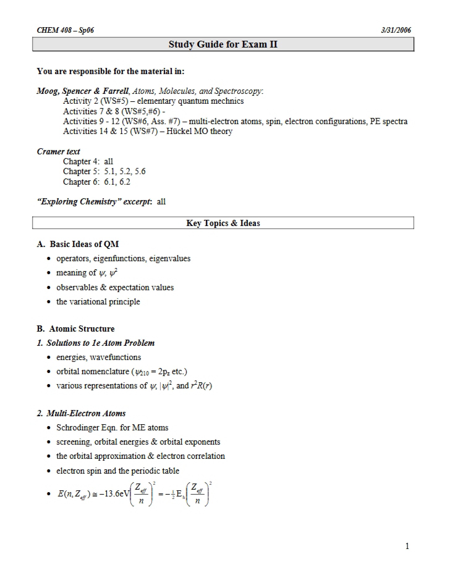 Study Guide for Second Exam