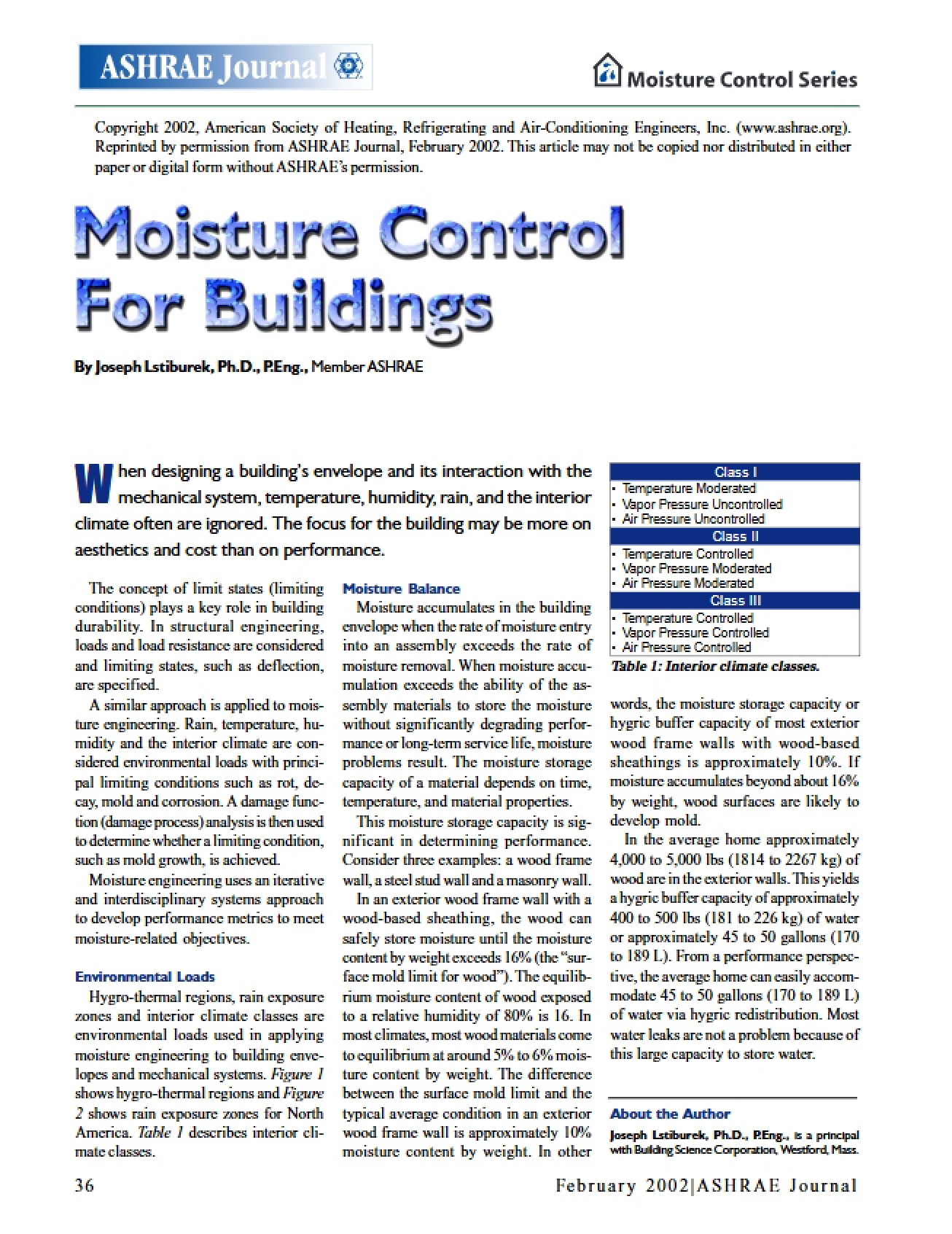 Moisture Control in Buildings