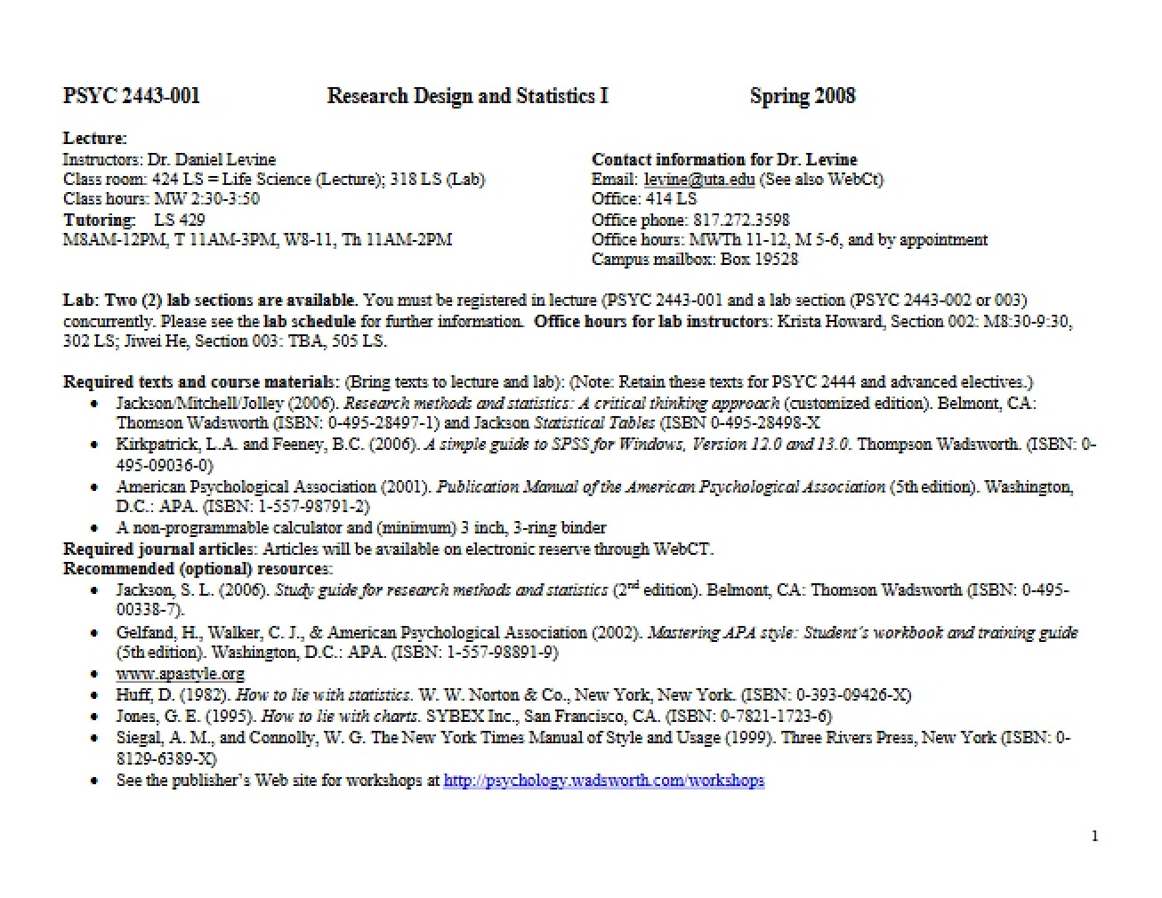 Course Outline Research Design I