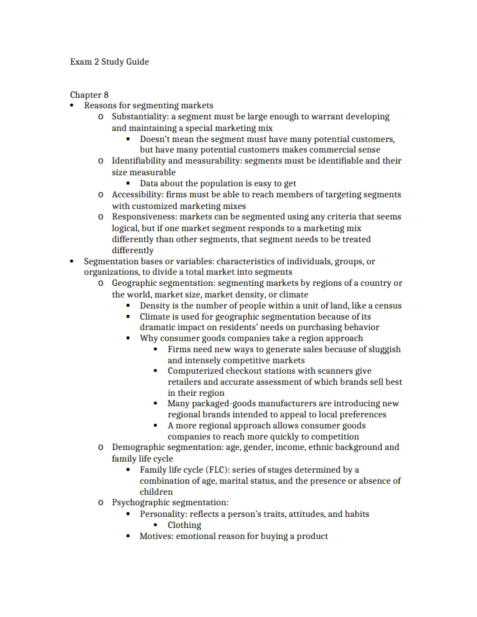 Study Guide for Second Exam
