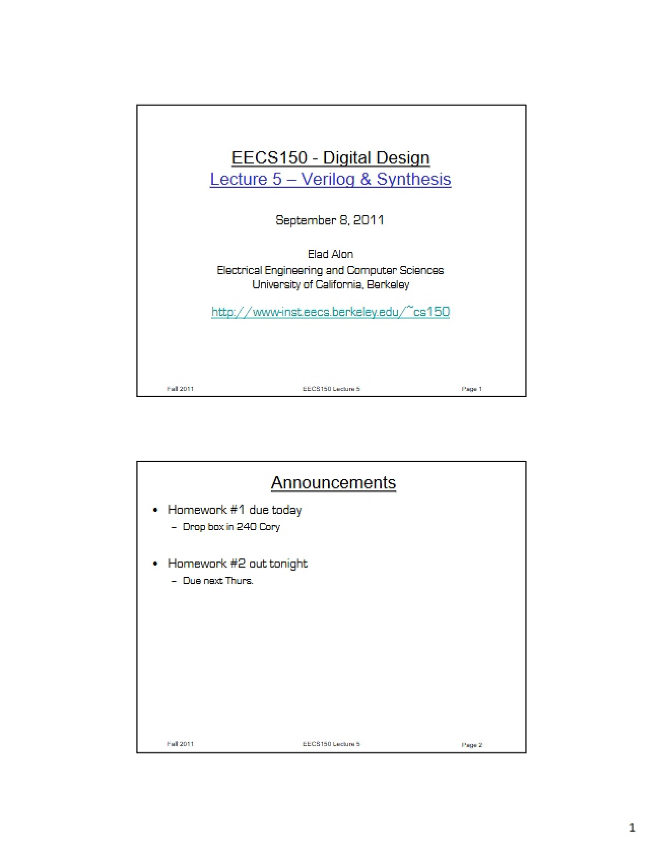 Synthesis and Verilog (Lecture 5)