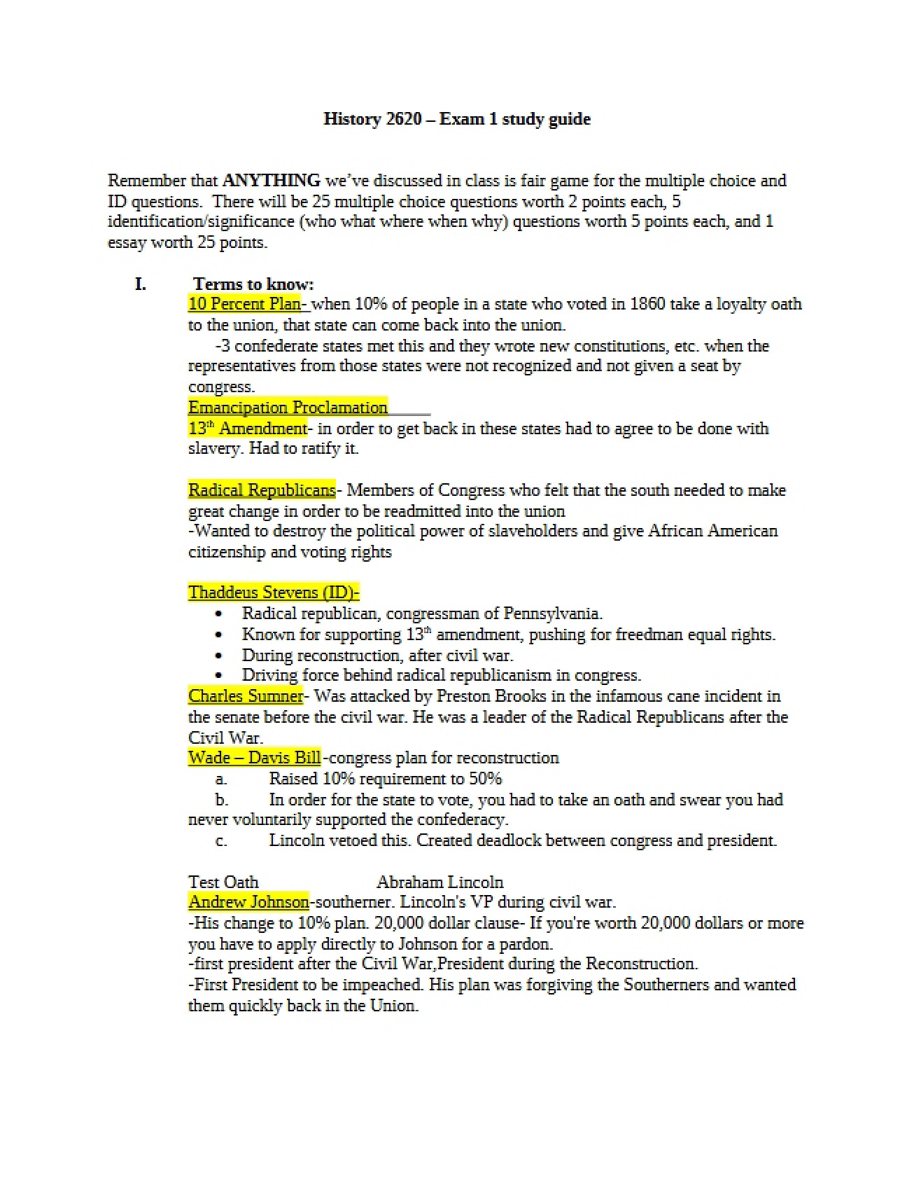 Study Guide for First Exam