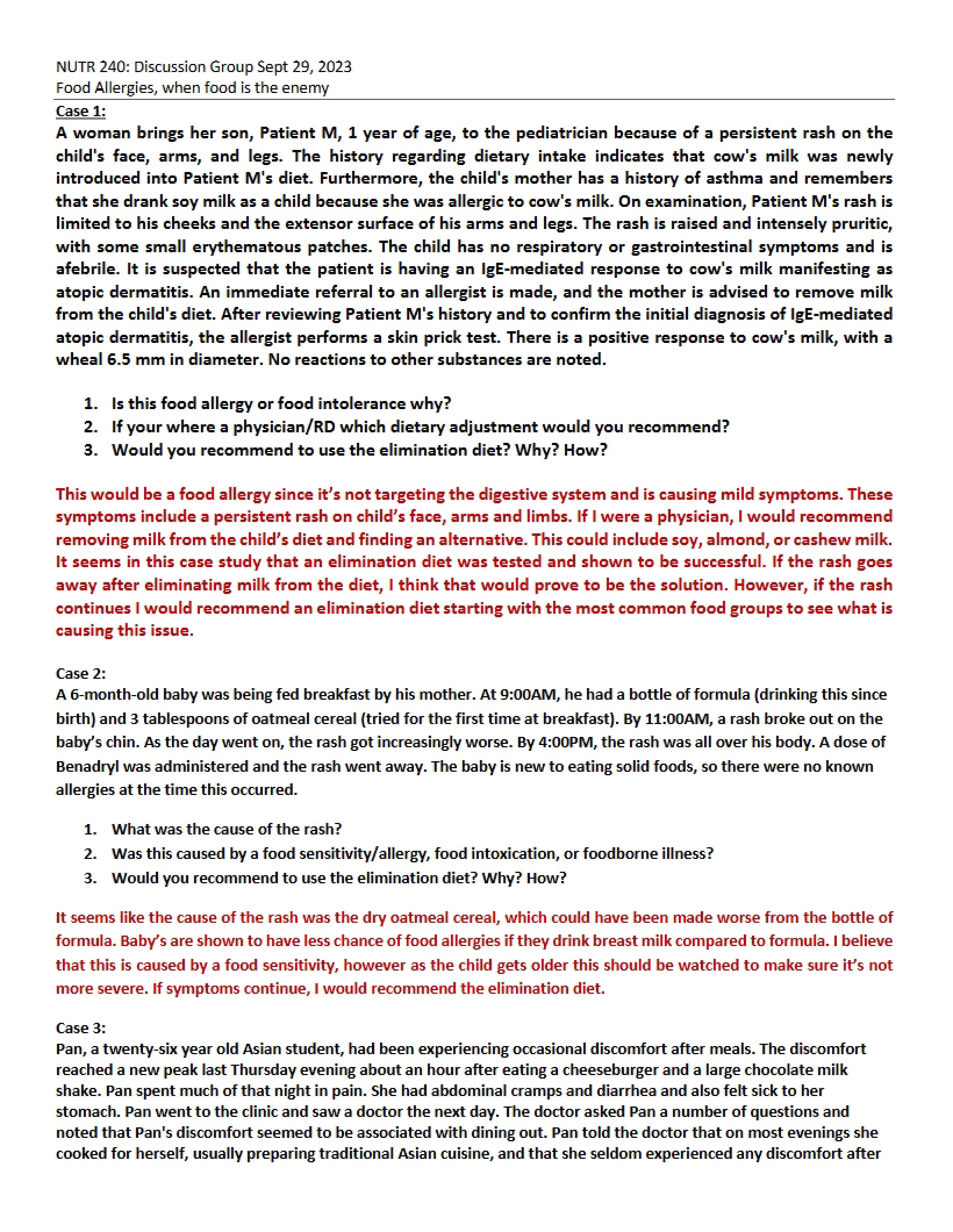 Recitation on Intolerances and Food Allergies